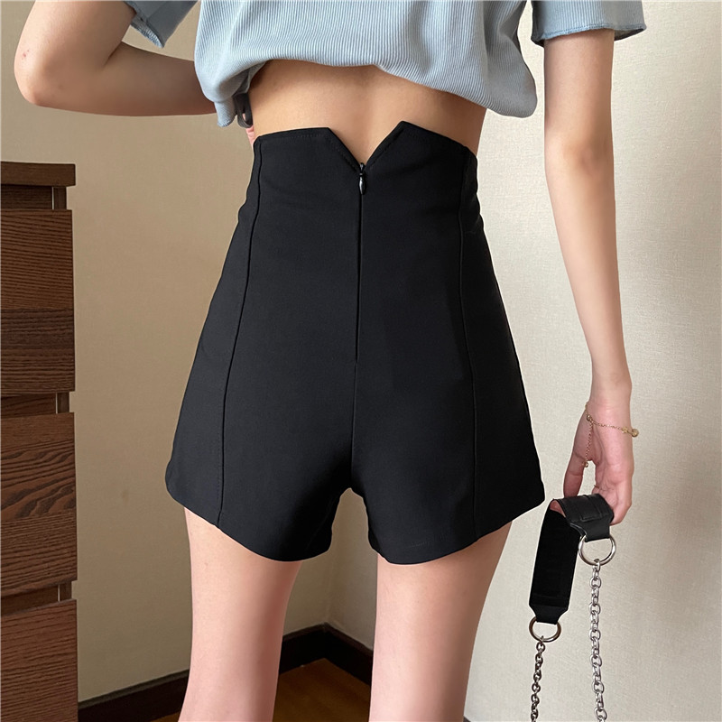 SUXI Quần Short Nữ Lưng Cao Ống Rộng Màu Đen Thời Trang Mùa Hè