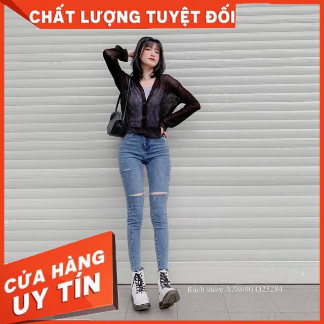 Quần jeans ôm rách gối xanh jeans nhạt | WebRaoVat - webraovat.net.vn