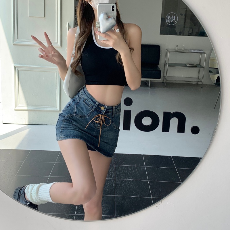 Chân Váy Denim Lưng Cao Thiết Kế Cột Dây Hợp Thời Trang