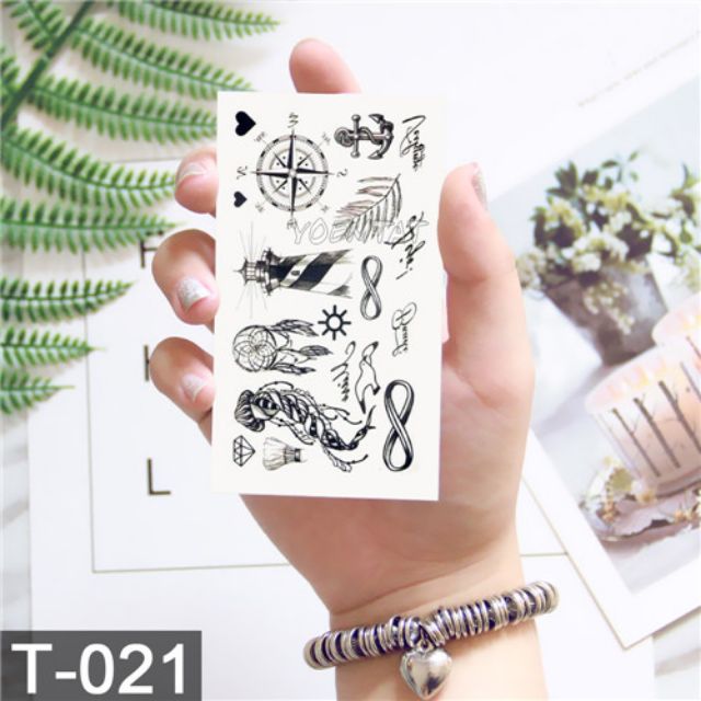 Hình xăm cao cấp la bàn, mỏ neo, vô cực... t021. Xăm dán tatoo mini tạm thời, size <10x6cm