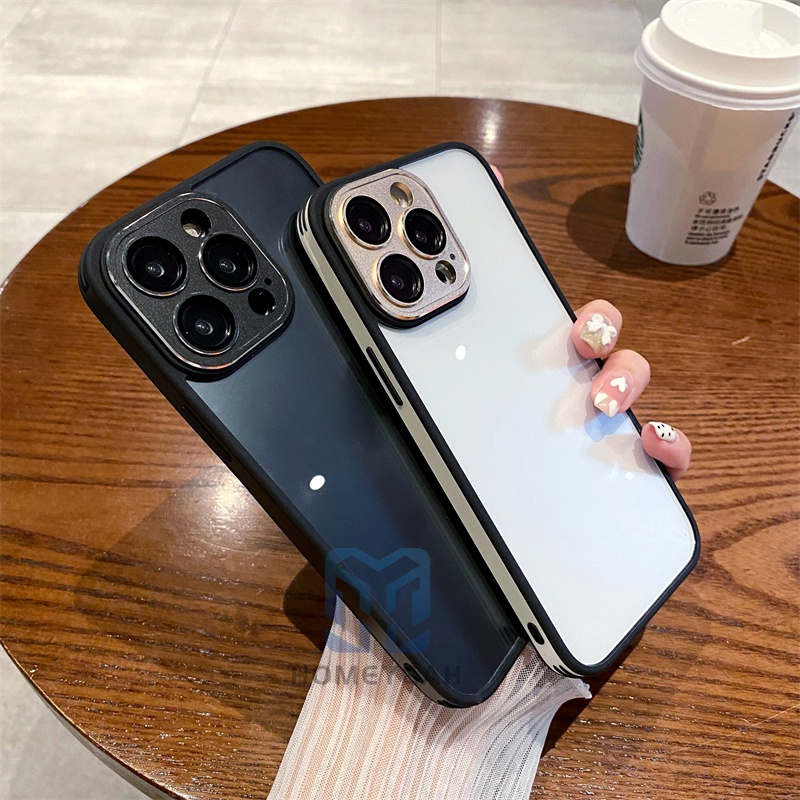 Ốp Điện Thoại Cứng Trong Suốt Viền Kim Loại Bảo Vệ Lens Cho iPhone 14 13 12 Pro Max 14 Plus ip13 ip14