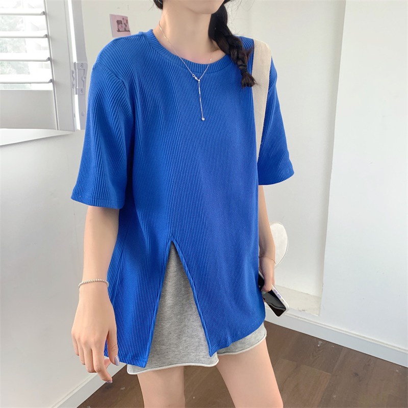 Áo Thun Tay Ngắn Dáng Rộng Xẻ Tà Kiểu vintage Thời Trang Mùa Hè Cho Nữ