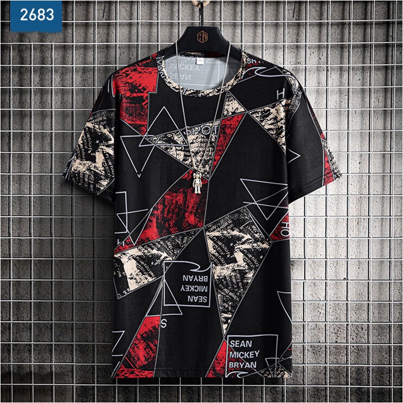 Áo Thun Thể Thao Tay Ngắn Dáng Rộng Vải Lụa Lạnh In Họa Tiết Cá Tính Cho Nam