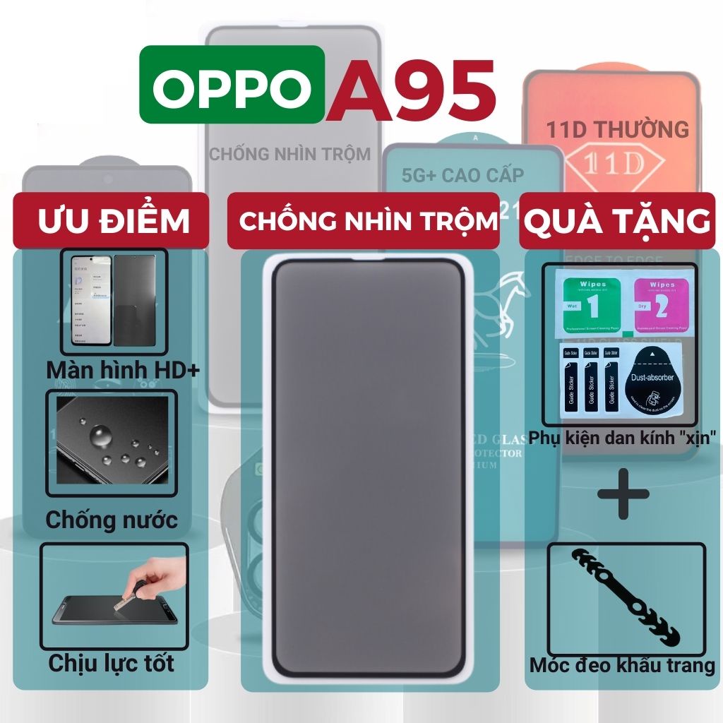 Kính cường lực Chống nhìn trộm Oppo A95 Full màn hình-Cảm ứng mượt mà-Chống trầy xước [LEO STORE]