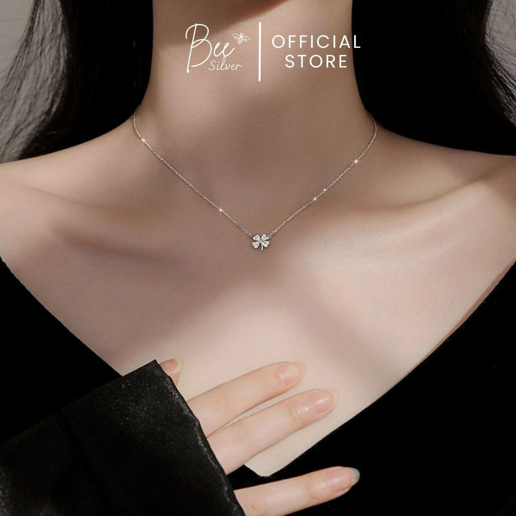Dây chuyền bạc nữ 925 mặt cỏ 4 lá may mắn Bee Silver xinh xắn thanh lịch Clover Necklace