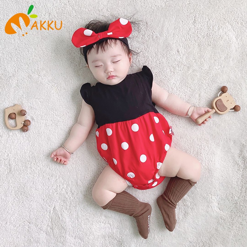 Bộ Áo Liền Quần Chấm Bi Dễ Thương Cho Bé Gái