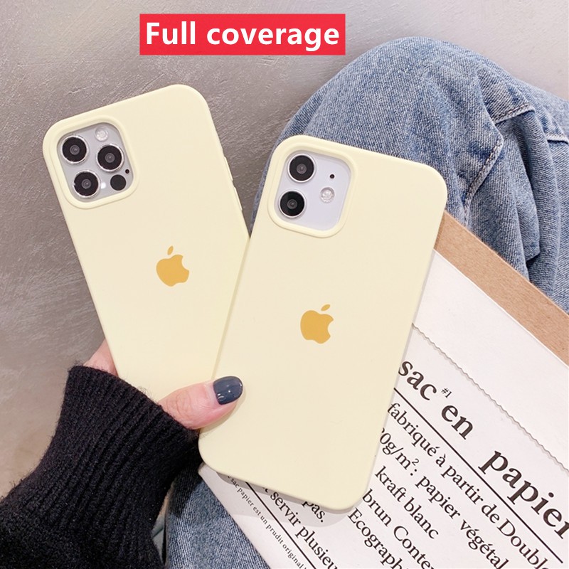 Màu vàng kem Bảo hiểm đầy đủ iPhone 12/12 PRO MAX / 12MINI / 11 PRO MAX SE2020 X XS Max XR 7 8 Plus 6s 6   Vỏ điện thoại silicon lỏng