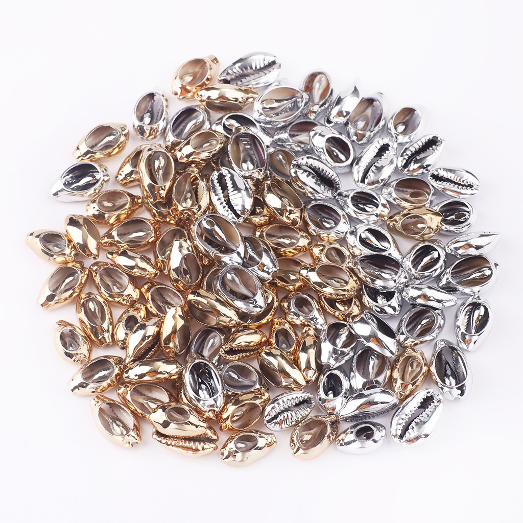 Hạt xỏ làm đồ trang sức Beadia bằng vỏ sò màu vàng/bạc cỡ 9x14-12x20mm DIY
