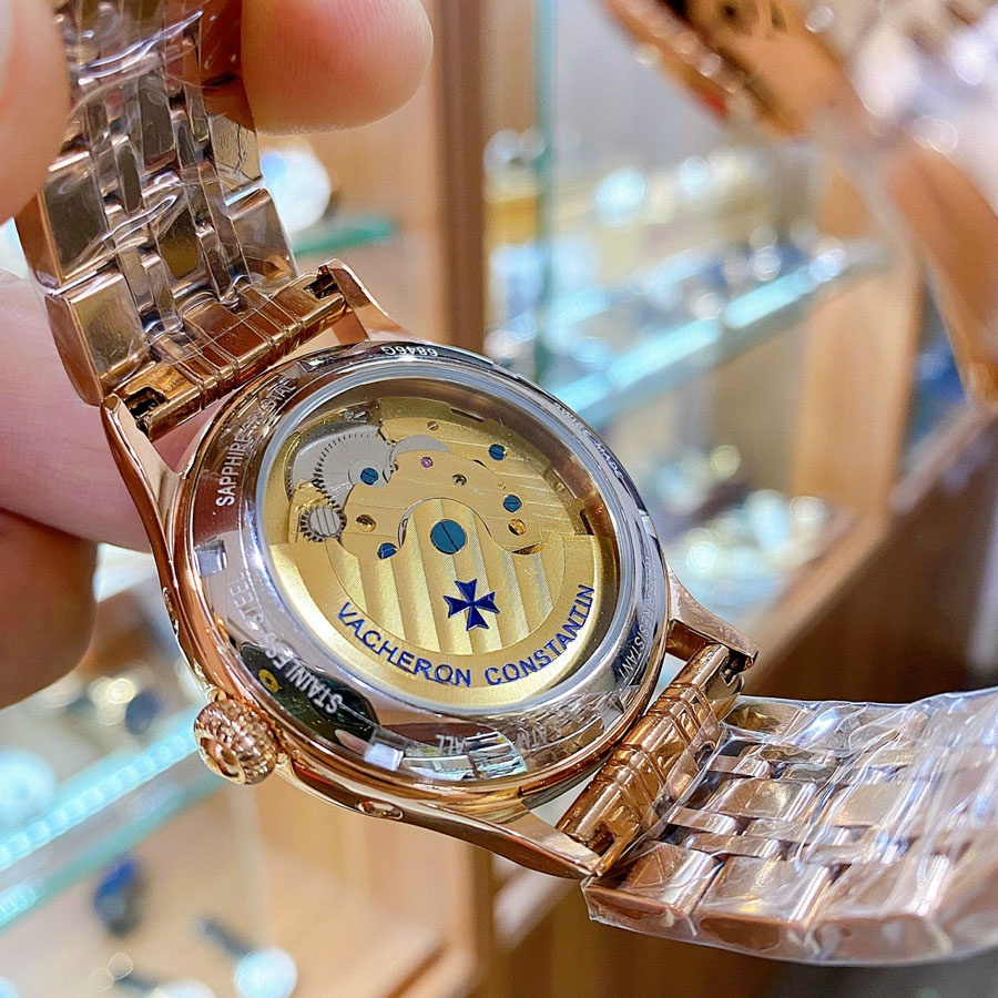 Đồng hồ Nam Vacheron máy nhật, mẫu 3kim mặt đen viền vàng, dòng cơ Automatic size 40mm-41mm | BigBuy360 - bigbuy360.vn