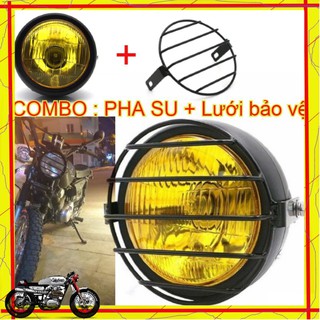 🚚 ⭐⭐⭐⭐⭐ đèn pha độ cafe racer + khung lưới sắt lắp ngoài bảo vệ gáo đèn pha