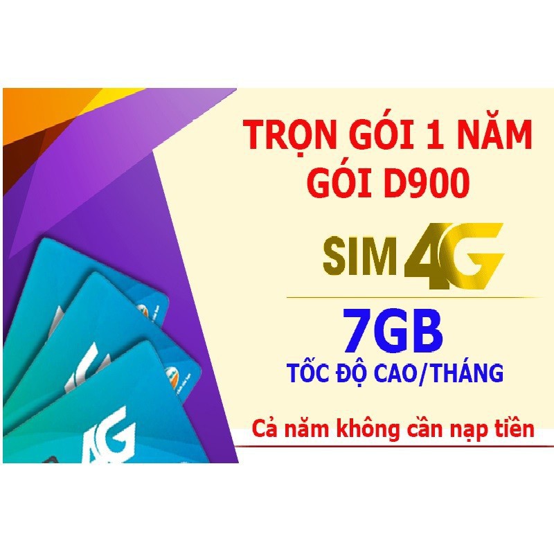 (cam kết xài 1 năm) Sim Dcom 4G Viettel D900 trọn gói 7GB/tháng miễm phí 1 năm