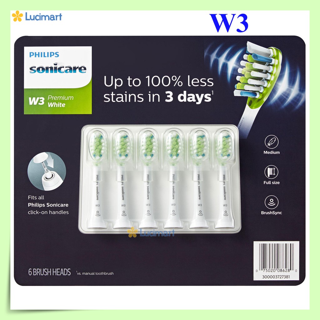 Đầu bàn chải điện Philips Sonicare W3 Premium Toothbrush Head (vỉ 6 cái) [Hàng Đức]