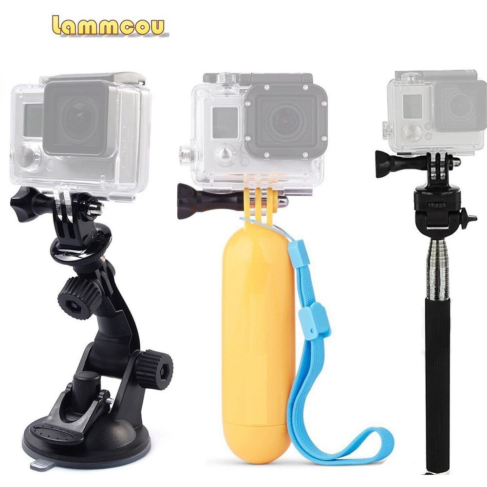 Bộ phụ kiện máy ảnh hành động LAMMCOU gồm gậy tự sướng/ giá đỡ cốc hút/ phao đeo tay chống nước dành cho Gopro Hero 8 7