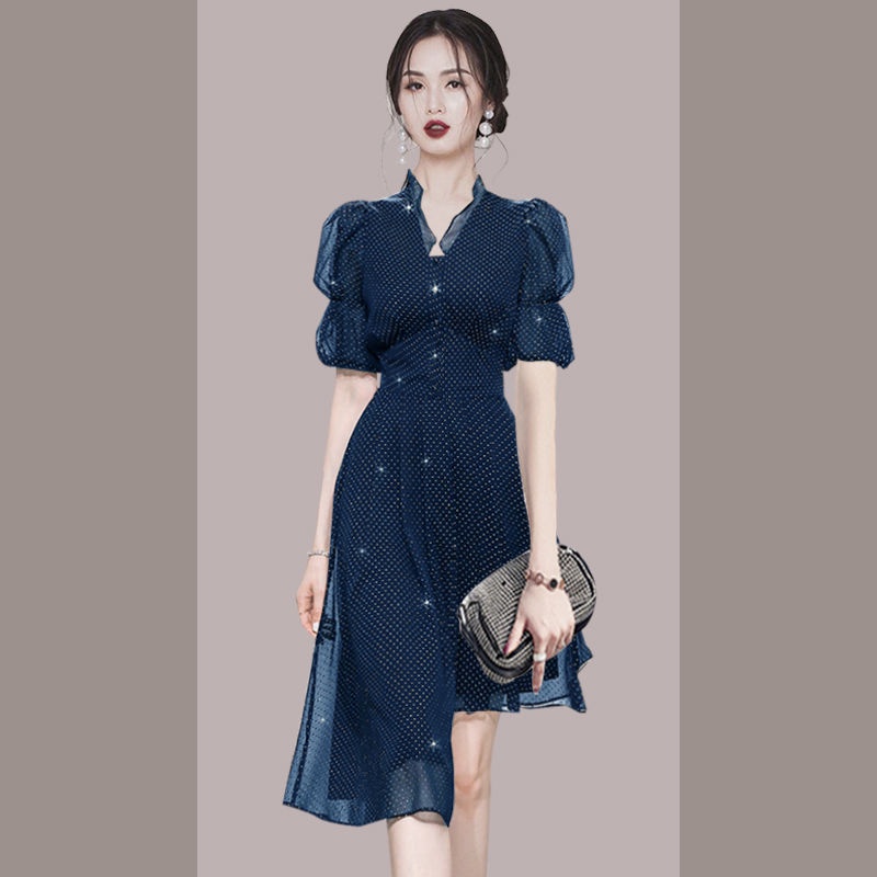 High end big brand temperament celebrity bubble sleeve dress women's new summer 2022 women's dress with a slim waist