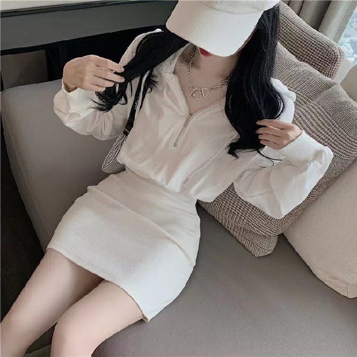 Đầm hoodie dài tay ôm eo phong cách thiên nhiên