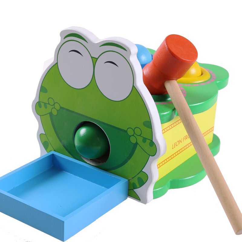 Đồ chơi đập banh đập bóng hình con ếch ộp màu xanh bằng gỗ đồ chơi giáo dục, giải trí cho bé