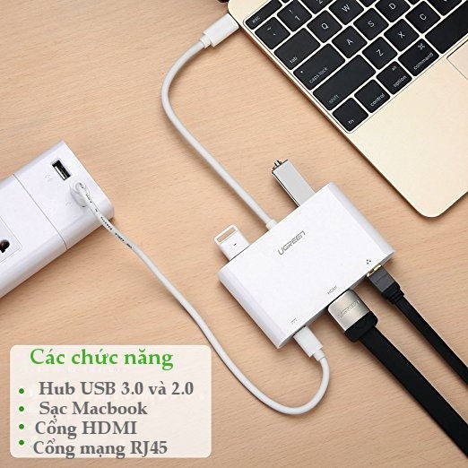 Cáp USB Type C to HDMI + LAN + 2USB/USBC chính hãng Ugreen 30440