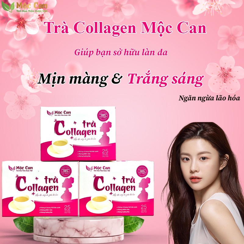 Trà Collagen trắng da mờ nám Mộc Can bổ sung collagen làm chậm quá trình lão hóa da căng mịn trắng sáng hộp 25 túi