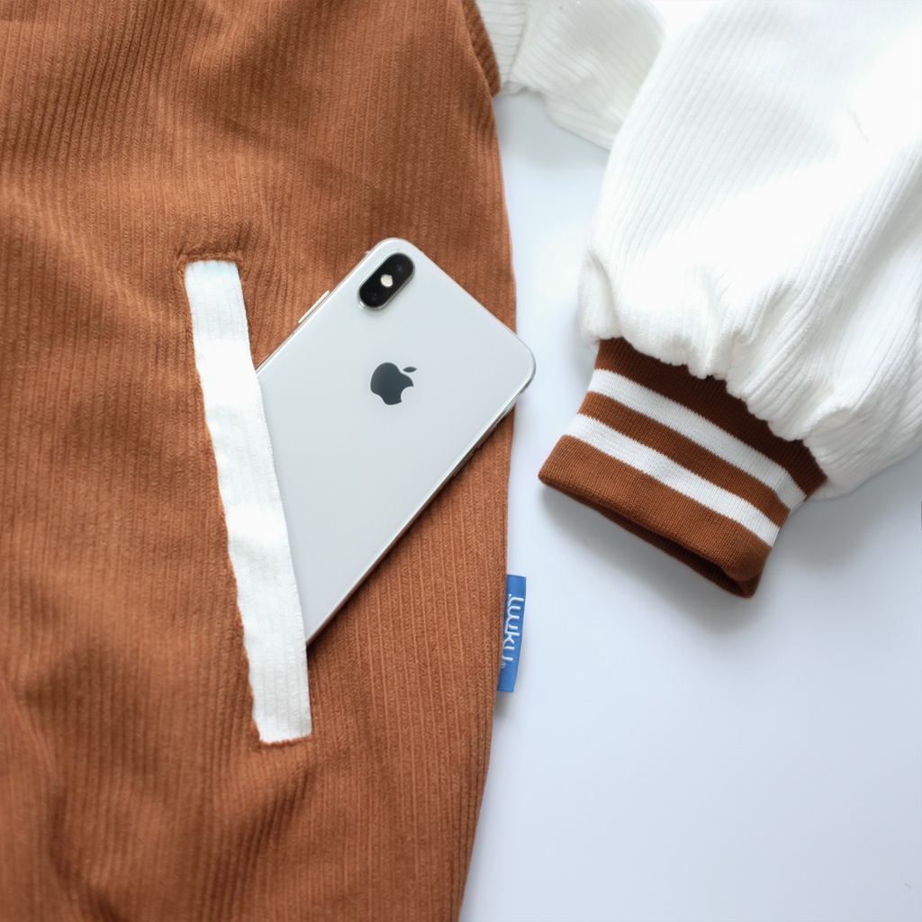 Áo khoác Varsity Brown/White Nhung Tăm Full Thêu Logo Lowkey Phối Da PU Varsity Jacket Lowkey Uni