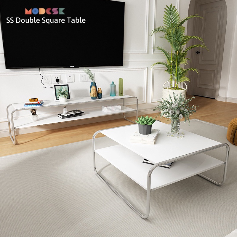 Bàn sofa, trà Modesk SS Double Square Table khung inox 304 – kính cường - ván MFC an cường - phòng khách, quán cà phê
