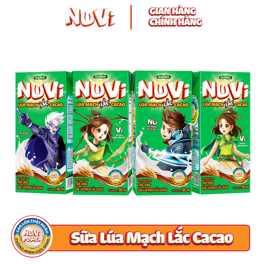 Thùng 48 hộp NuVi Cacao Lúa Mạch 180ml/hộp