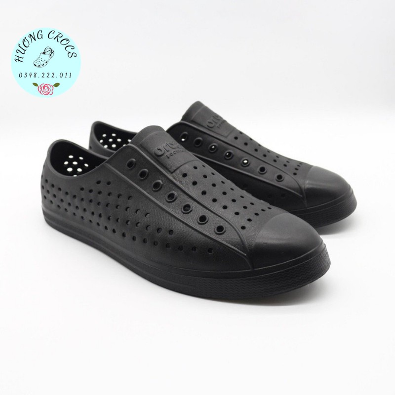 [Tặng 10 jibit] - Giày nhựa đi mưa, đi biển Orban đen full, chất liệu nhựa dẻo siêu êm mềm nhẹ, không thấm nước