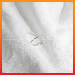 Nhẫn bạc 1 hàng đá tinh tế, nhẫn viền đá bạc ta nguyên chất không han gỉ