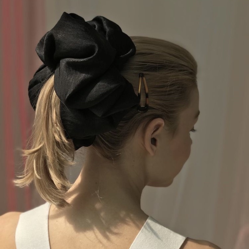 Buộc Tóc Scrunchies Lụa Mềm Mịn Màu Đen Bigsize Siêu To