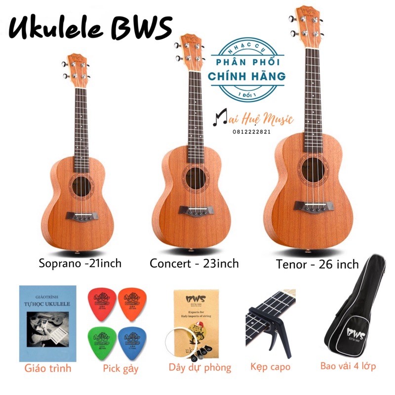 Đàn Ukulele Tenor chính hãng BWS gỗ mahogany