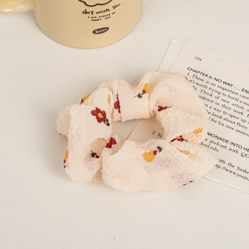 (0424) Dây Chun Scrunchies Vải Thô Nhăn Hoa Nhí Đơn Giản Nữ Tính