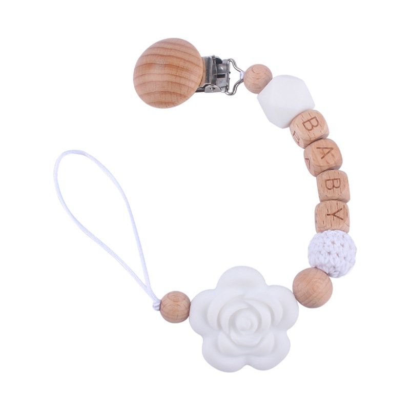 Đồ Chơi Kẹp Núm Vú Giả Bằng Silicone Đính Hạt Gỗ Dành Cho Bé Trai Gái