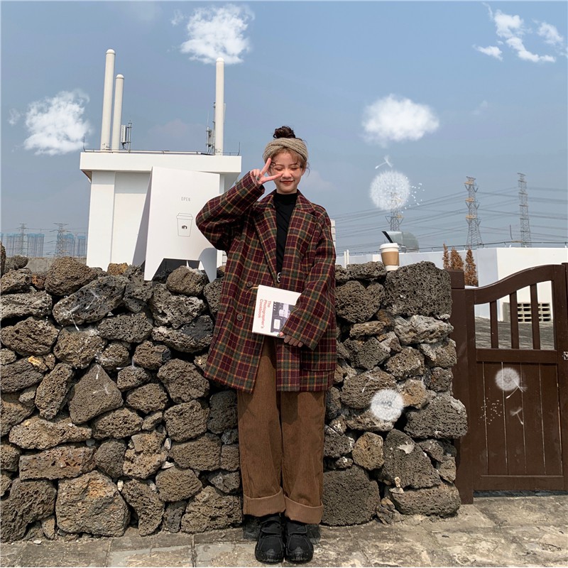 [ORDER]-Áo Blazer Đỏ mận sọc caro (C71) | BigBuy360 - bigbuy360.vn