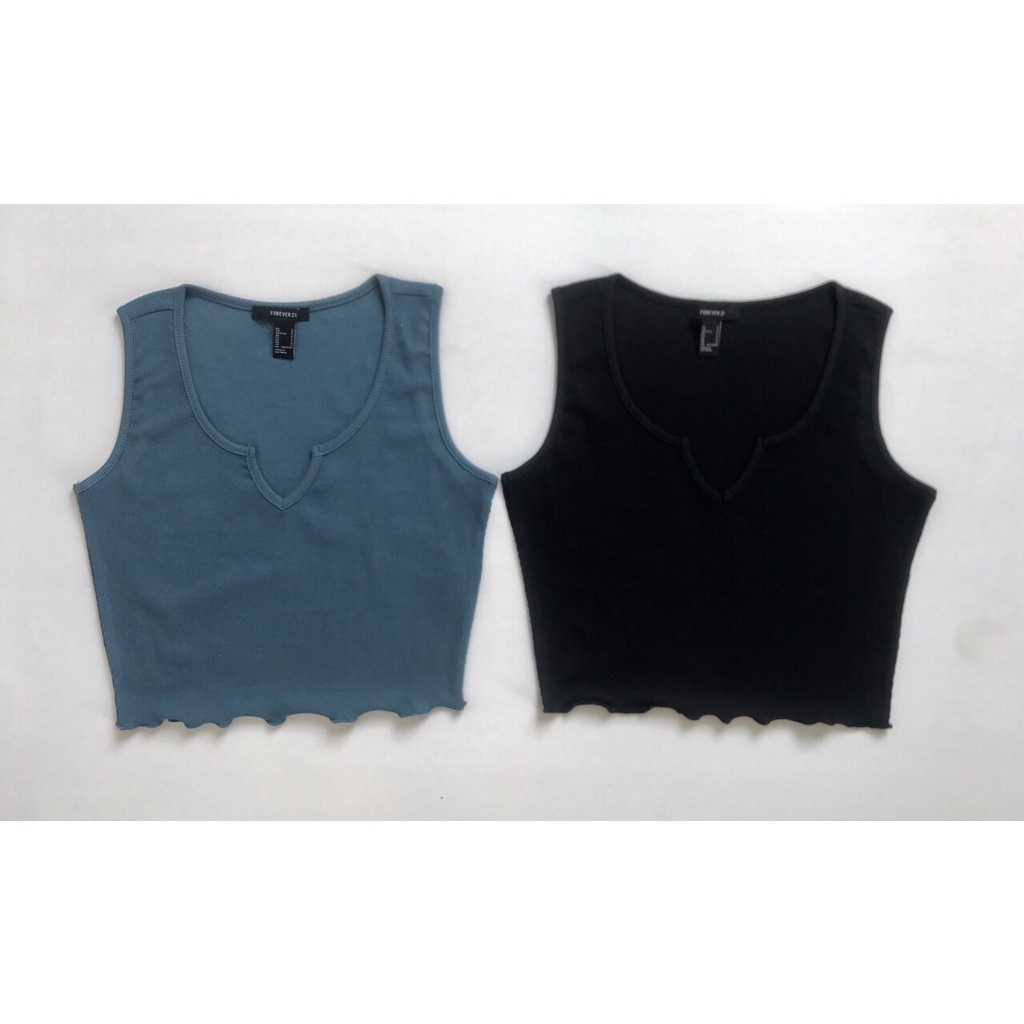 Áo croptop ba lỗ hai dây thun gân - Ribbed Split-Neck Crop Top • Storenyy