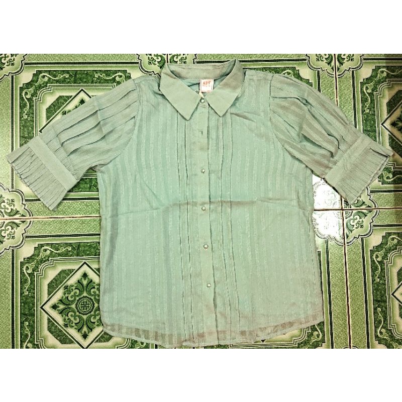 Áo Sơ mi Tay xếp li Cổ bẻ Dây buộc nơ Hàng Hiệu