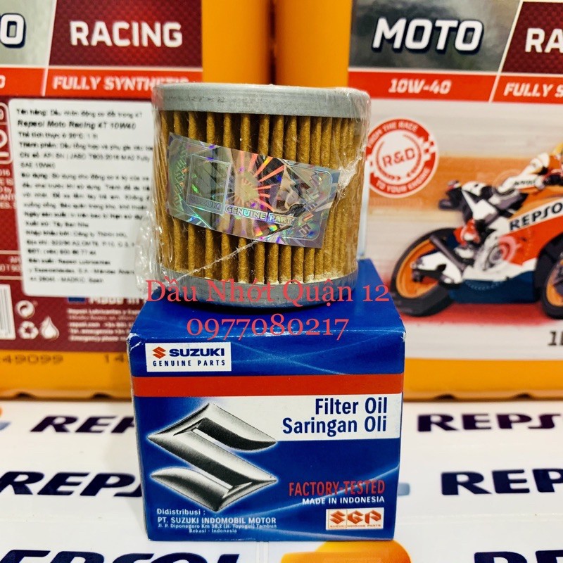 Repsol Châu Âu - Combo Nhớt Repsol Moto Racing 10W-40 Kèm Lọc Nhớt Suzuki Chính Hãng