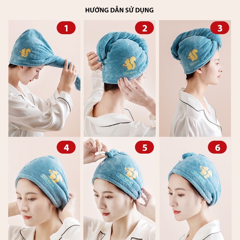 Khăn Quấn Tóc Ủ Tóc Nhanh Khô JYoohome Chất Liệu Cotton Mềm Mại Thấm Hút Tốt Khăn Cuốn Tóc 2 Lớp Có Nút Cài