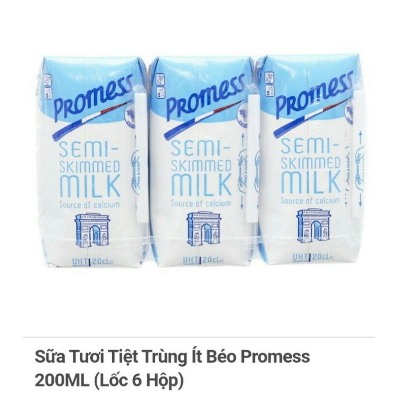 sữa Tươi Tiệt Trùng ít Béo Promess200ML (Lốc 6 Hộp)