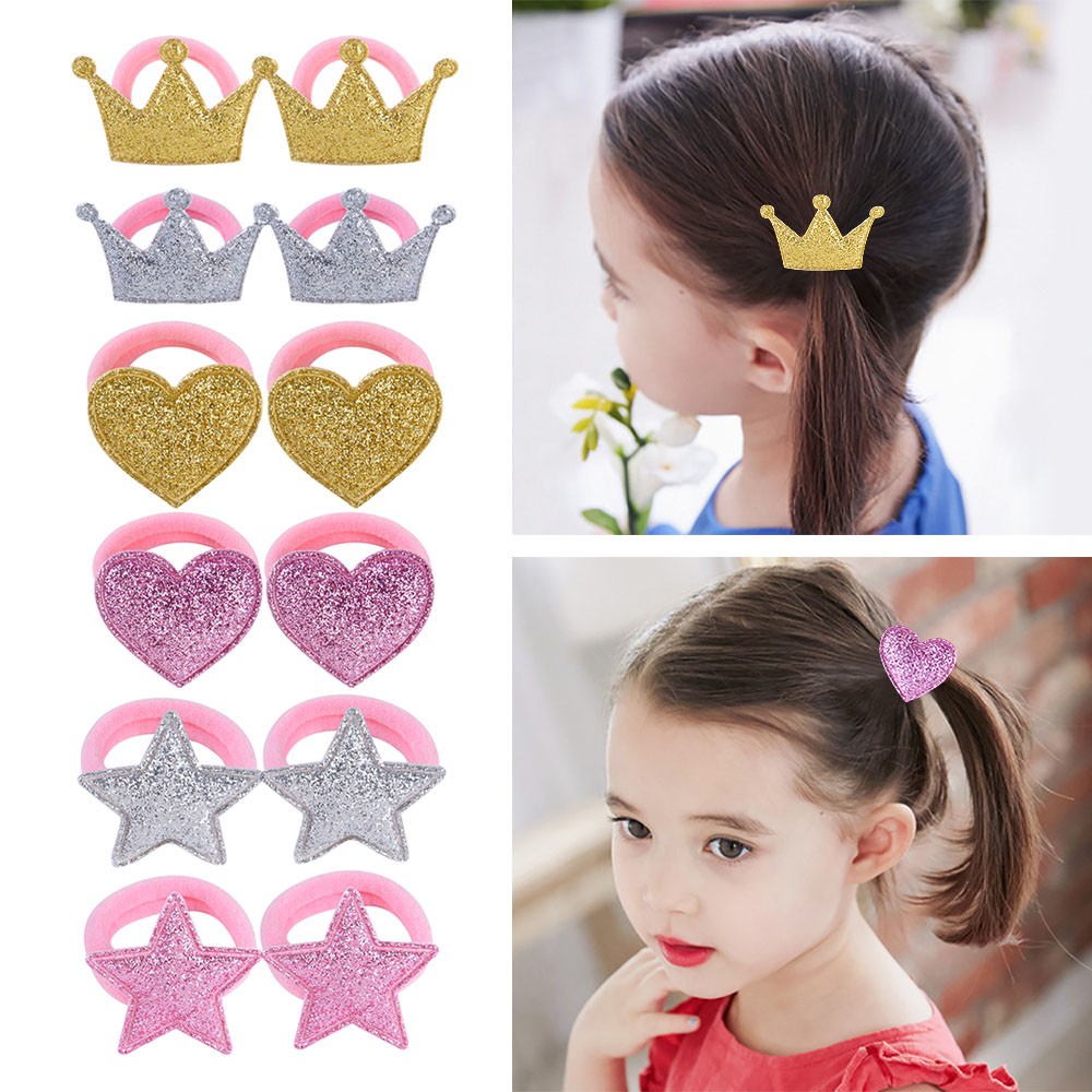 Set 2 dây buộc tóc KIDSBOWS hình ngôi sao/trái tim/vương miện dễ thương cho bé gái