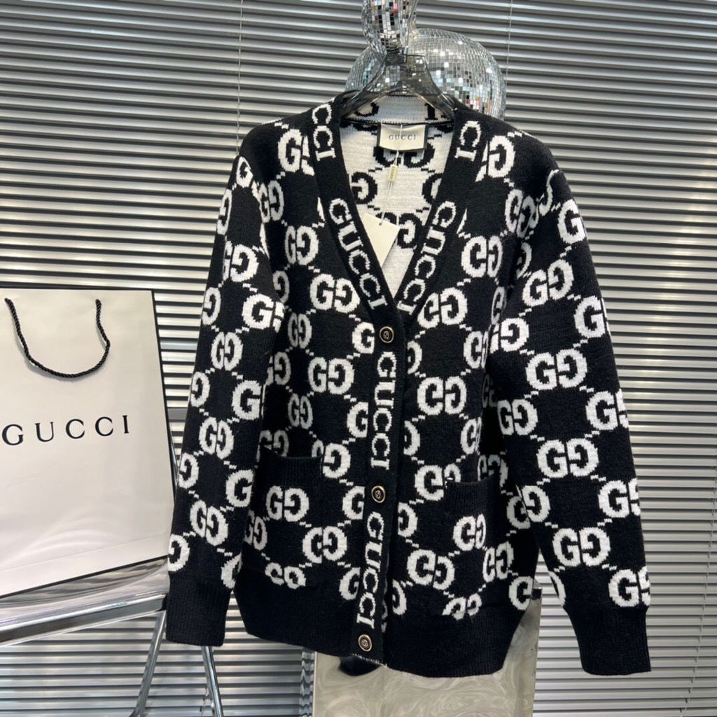 Hàng Có Sẵn!Gucci!Áo Khoác Cardigan Dệt Kim Cổ Chữ V Thiết Kế Mới Thời Trang Dành Cho Cặp Đôi