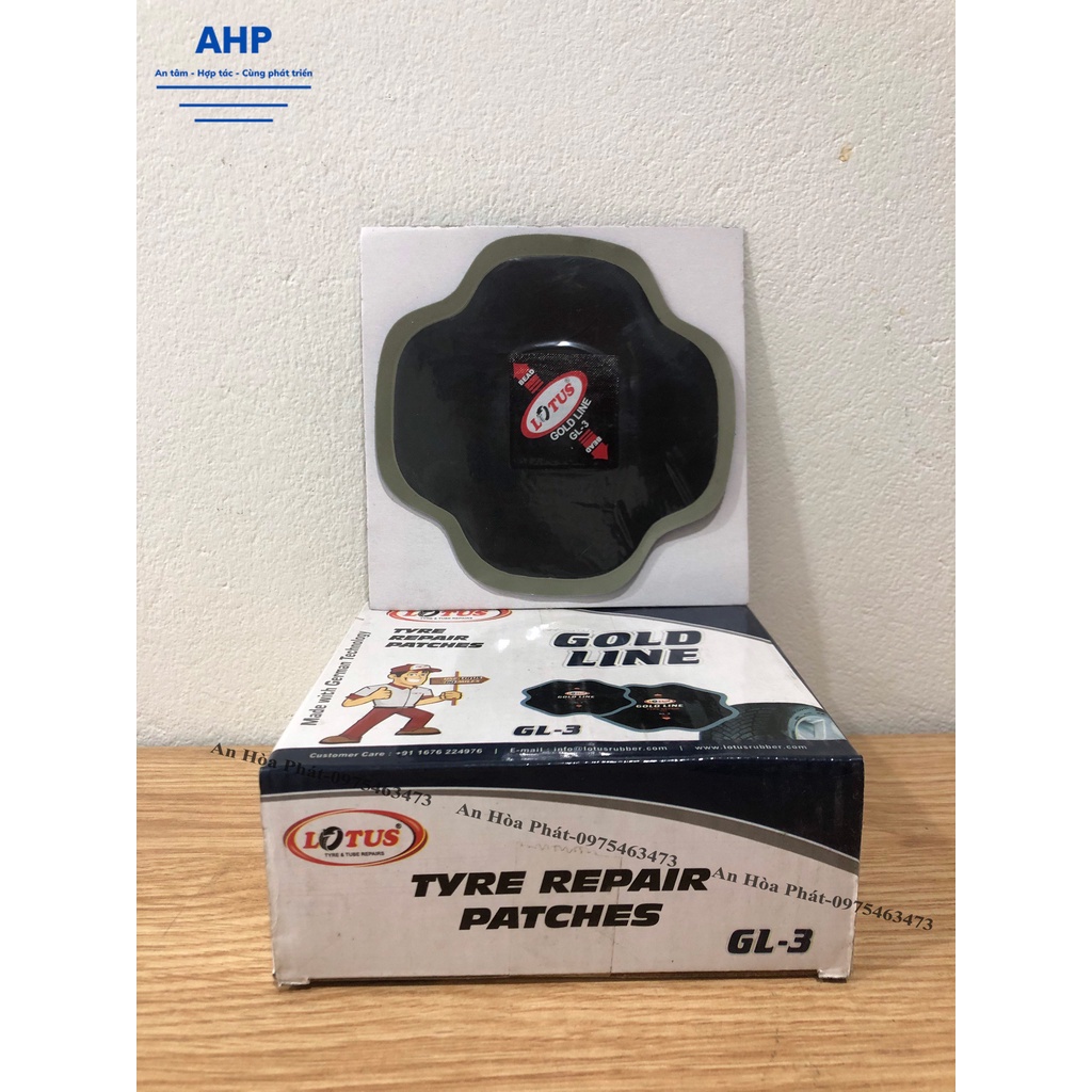 Hộp 10 miếng vá bố vải dành cho lốp không săm và lốp có săm -Lotus-Ấn Độ GL-3-125x125mm