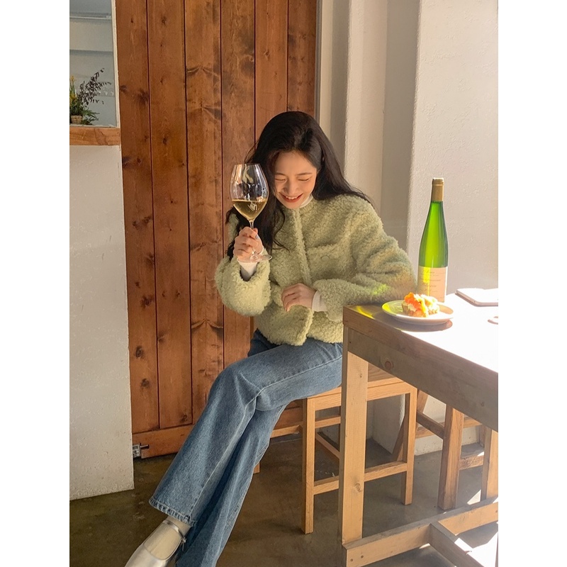 Áo Khoác Lông Cừu Ulzzang Chất Dày Dặn Siêu Ấm Áp Cho Nữ