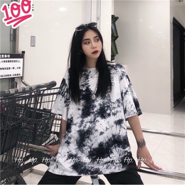 Áo phông loang màu đen trắng nam nữ SÀNH ĐIỆU UNISEX chất liệu cotton mát mẻ