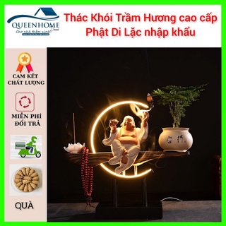 Thác khói trầm hương đèn led phật di lặc bằng gốm sứ cao cấp nhập khẩu. Thác khói xông trầm dùng thờ cúng, trang trí