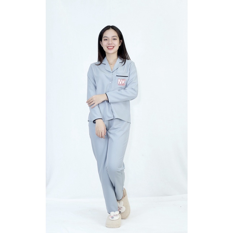 Bộ đồ bộ Pijama màu XÁM GHI XANH NKK tay dài quần dài lụa Pháp - Thoải Mái Nhẹ Nhàng