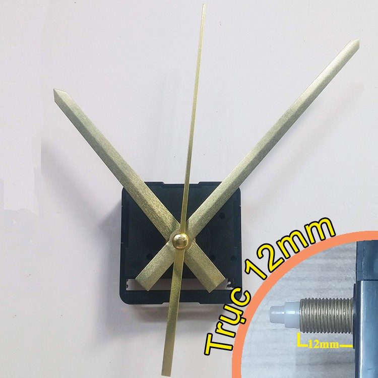 Bộ kim vàng 13cm và Máy đồng hồ treo tường Taiwan loại tốt - Kim trôi trục 12mm