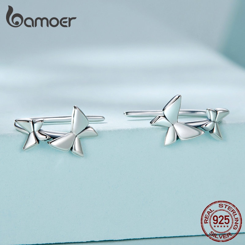 BAMOER Bông Tai bạc 925 HìNh MặT Trăng Ngôi Sao ThờI Trang