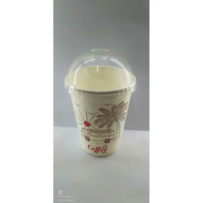 50 Ly giấy cafe take away có nắp in hình Coffee Bus 14oz – 360ml