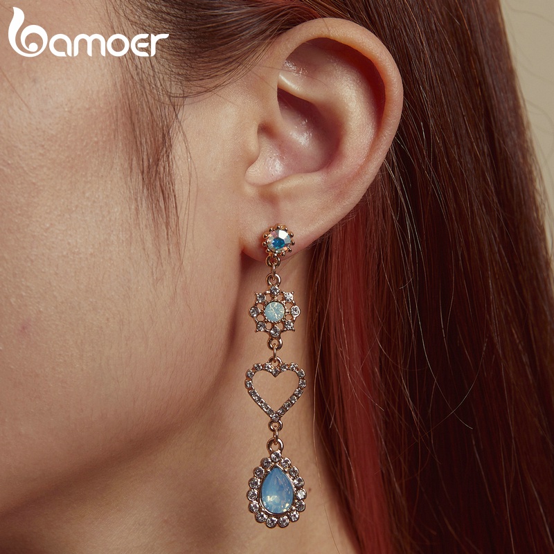 Bông tai Bamoer AIE070 thiết kế hình trái tim xinh xắn thời trang cho nữ