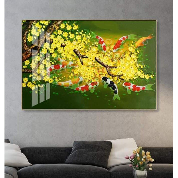 Tranh tráng gương, phong thủy mã đáo thành công cửu ngư quần hội, loại treo tường rẻ bền đẹp