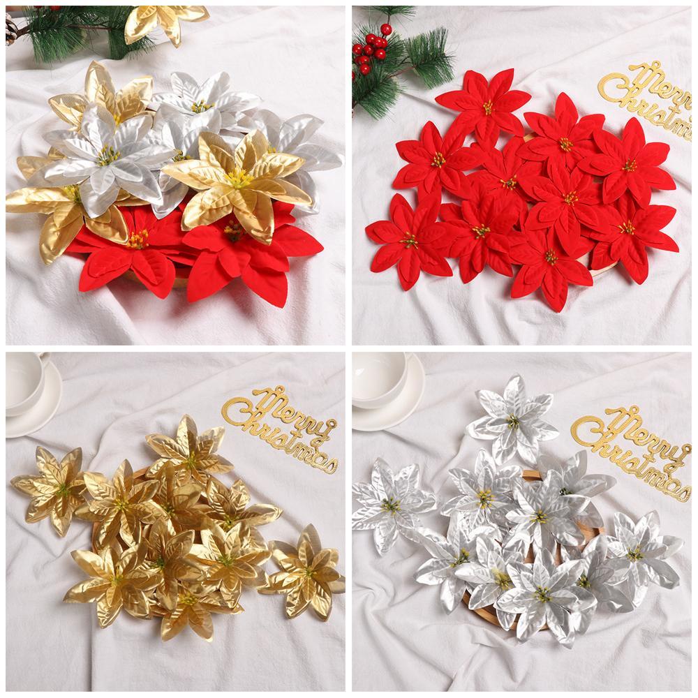 Set 10 Bông Hoa Nhân Tạo 14cm Trang Trí Giáng Sinh / Tiệc Cưới DIY